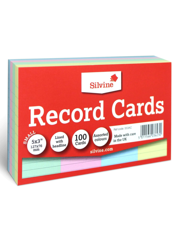 Silvine Assorted Colour Record Cards - 5x3 inches (Ref code: 553AC)
